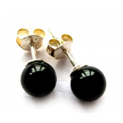 Ohrstecker Turmalin schwarz stabilisiert, rhodiniert Kugel 6 mm 925er Silber