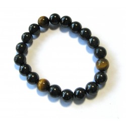 Kugel-Armband Schungit (Steinkohle) glatt 3 Tigerauge glatt 10 mm