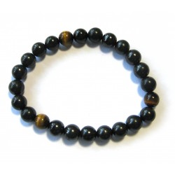 Kugel-Armband, Schungit (Steinkohle) glatt 3 Tigerauge glatt 8 mm