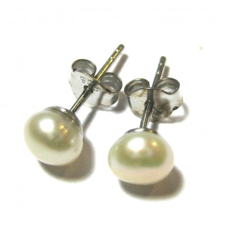 Ohrstecker Perle (gebleicht) Kugel 6 mm 925er Silber
