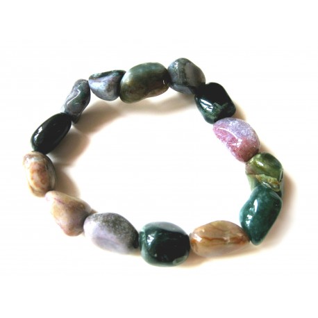 Nugget-Armband kleine Steine Chalcedon bunt (rötlich grün) 10 - 12 mm