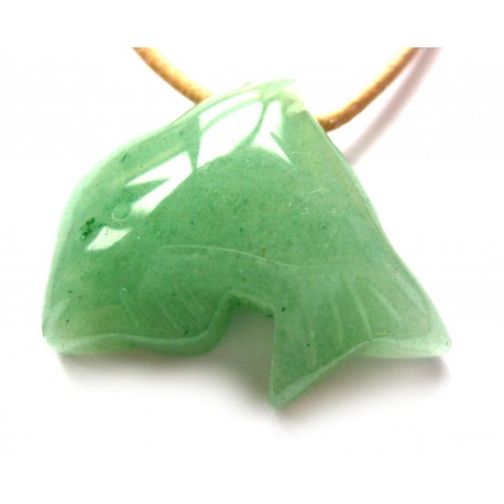 Delfin quergebohrt Grünquarz kleine Bohrung mit Lederband