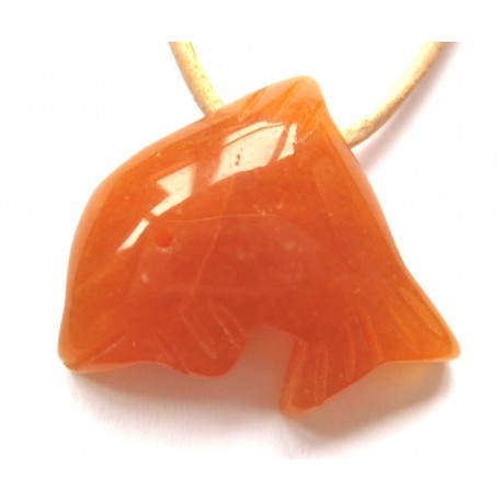 Delfin quergebohrt Quarz orange kleine Bohrung mit Lederband