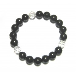 Kugel-Armband Schungit (Steinkohle) glatt 3 Bergkristall facettiert 10 mm