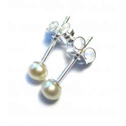 Ohrstecker Perle (gebleicht) Kugel 3 mm 925er Silber