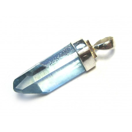 Anhänger Aqua Aura (Bergkristall roh bedampft) 2-3 cm mit 925er Silberkappe