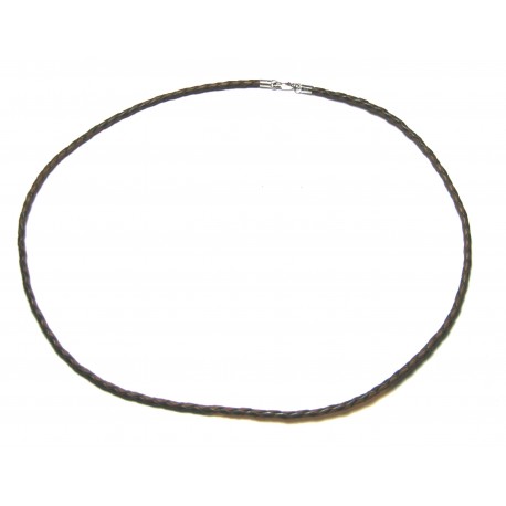 Lederband geflochten Braun / dunkelbraun 3 mm 45 cm mit 925er Silber Karabiner