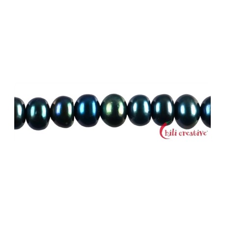 Strang Button Süßwasser-Perle c blau-metallisch (gefärbt) 6-7 mm