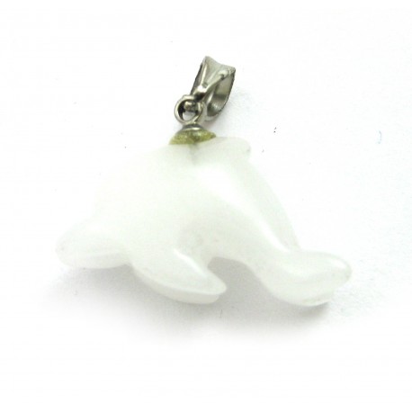 Delfin mit Metall-Öse Schneequarz