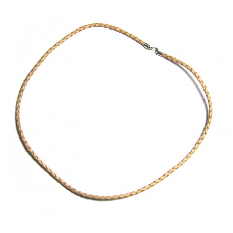 Lederband geflochten natur 3 mm 50 cm mit 925er Silber Karabiner