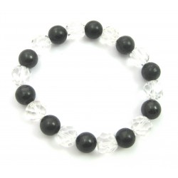 Kugel-Armband Schungit (Steinkohle) glatt Bergkristall facettiert 10 mm