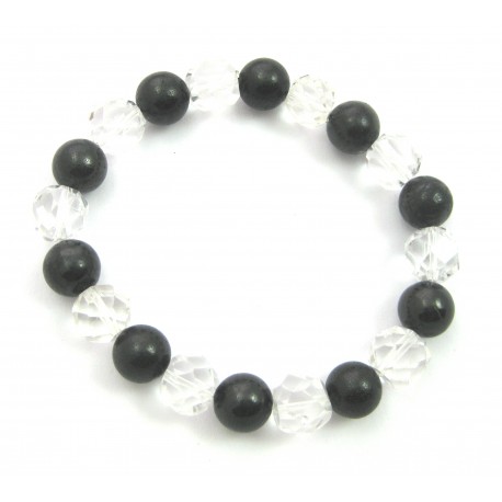 Kugel-Armband Schungit (Steinkohle) glatt Bergkristall facettiert 10 mm