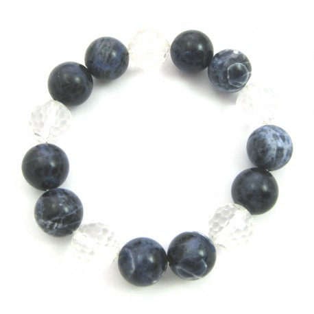 Kugel-Armband Sodalith glatt Bergkristall facettiert 14mm