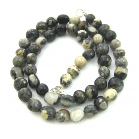 Nugget-Kette Jaspis Silver Leaf 47-48 cm