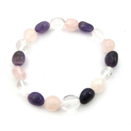 Nugget-Armband kleine Steine Amethyst Bergkristall Rosenquarz A 10 - 12 mm
