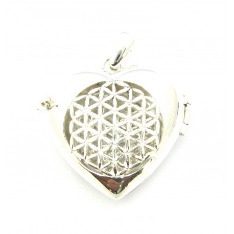 Anhänger Medaillon Herz Blume des Lebens 30 mm Silber rhodiniert