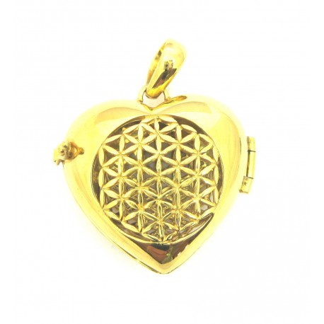 Anhänger Medaillon Herz Blume des Lebens 30 mm Silber vergoldet