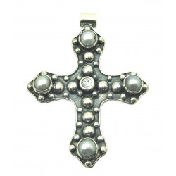 Anhänger Kreuz mit Topas und Perlen 4 cm 925er Silber