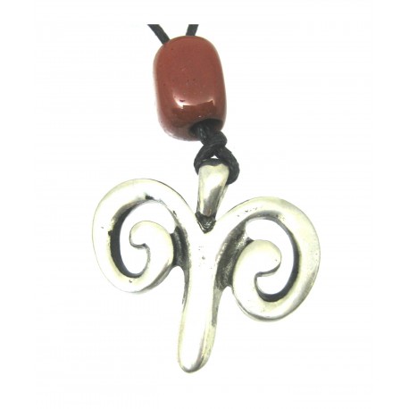 Zinn-Anhänger Widder, Jaspis rot-Perle