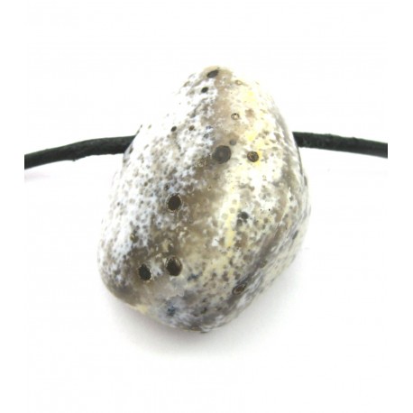 Trommelstein gebohrt Chalcedon Mangan