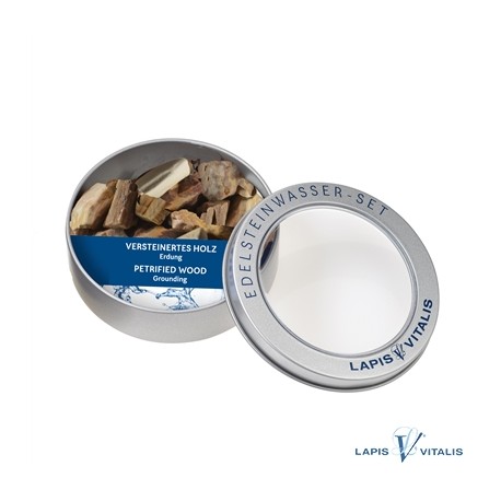 Wassersteine versteinertes Holz in Metall-Geschenkdose