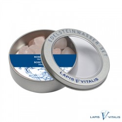 Wassersteine Rosenquarz in Metall-Geschenkdose