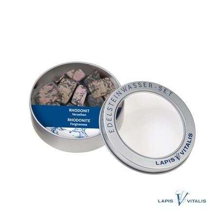 Wassersteine Rhodonit in Metall-Geschenkdose
