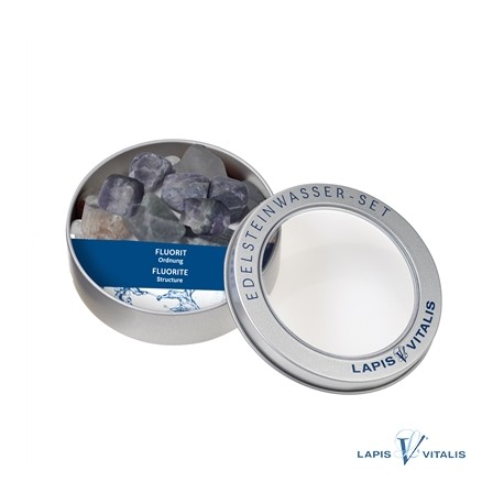 Wassersteine Fluorit in Metall-Geschenkdose