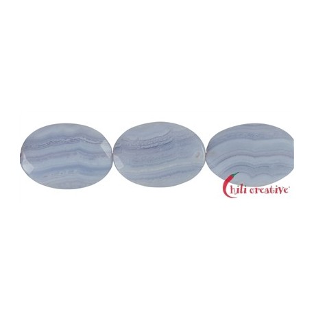 Strang Linse gedreht Chalcedon (blau) facettiert 35 x 25 mm