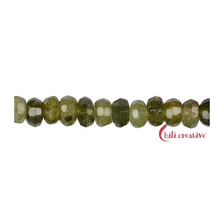 Strang Button Granat grün (Grossular) facettiert 4-5 x 8-9 mm