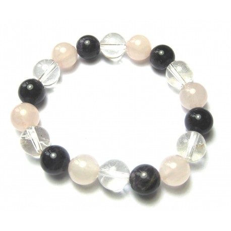 Kugel-Armband Amethyst Bergkristall Rosenquarz 10 mm