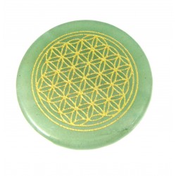 Scheibe Aventurinquarz grün 3,5 cm mit Gravur goldfarben Blume des Lebens