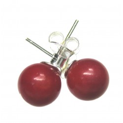 Ohrstecker Koralle Bambus stabilisiert gefärbt Kugel 8 mm 925er Silber