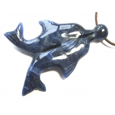 Delfin-Paar mit Ball gebohrt Sodalith 7 x 4,5 cm