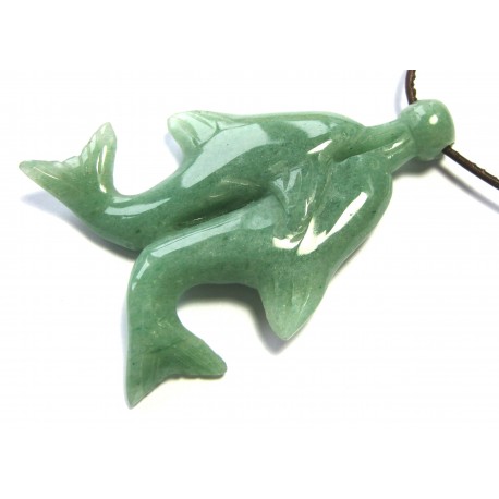 Delfin-Paar mit Ball gebohrt Aventurin Aventurinquarz grün 7 x 4,5 cm