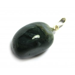 Trommelstein-Anhänger Moosachat grün 925er Silber