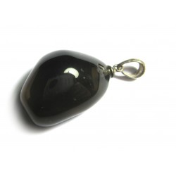 Trommelstein-Anhänger Obsidian Rauch- 925er Silber
