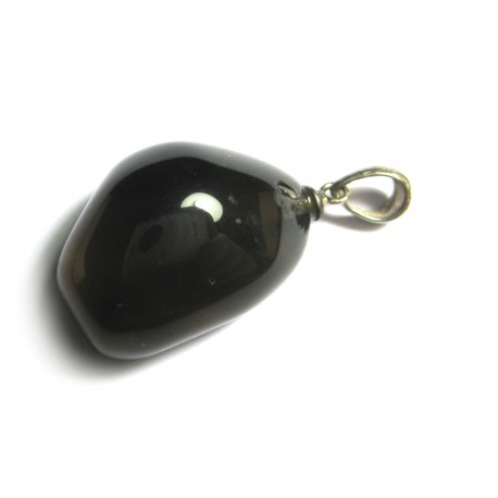 Trommelstein-Anhänger Obsidian Rauch- 925er Silber