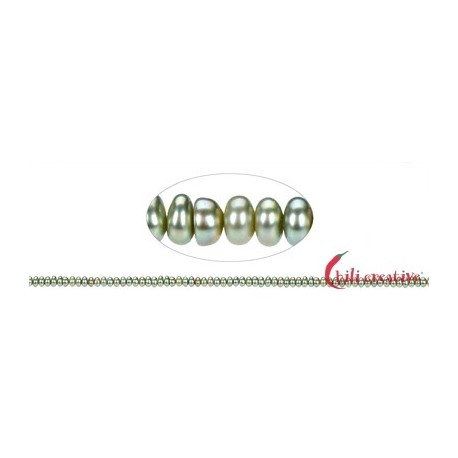 Strang Button Süßwasser-Perle grün (gef.) 2 x 3-4 mm