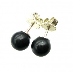 Ohrstecker Schungit Kugel 6 mm 925er Silber