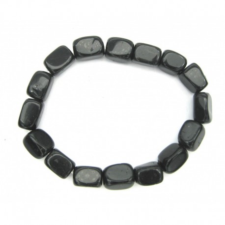 Nugget-Armband kleine Steine kantig Turmalin schwarz (Stabilisiert) 10-12 mm