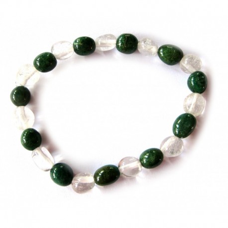 Nugget-Armband kleine Steine Mix Bergkristall Grünquarz 10 - 12 mm