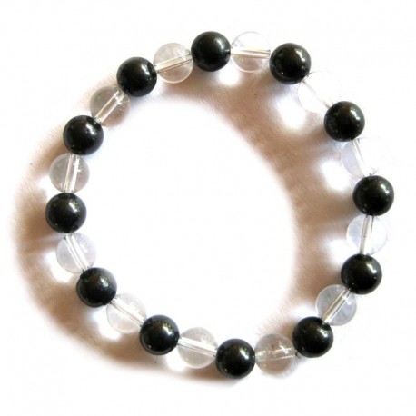 Kugel-Armband Schungit (Steinkohle) Bergkristall 8 mm