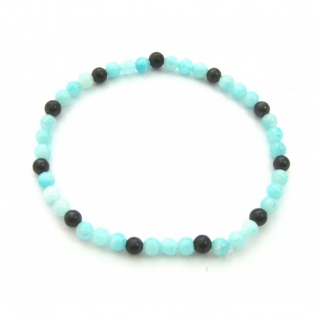 Kugel-Armband Amazonit mint mit Schungit (Steinkohle) 4 mm