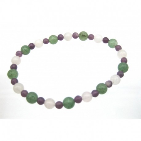 Kugel-Armband Lepidolith 4 mm Grünquarz 6 mm Rosenquarz 6 mm