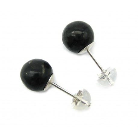 Ohrstecker Schungit Kugel 8 mm 925er Silber