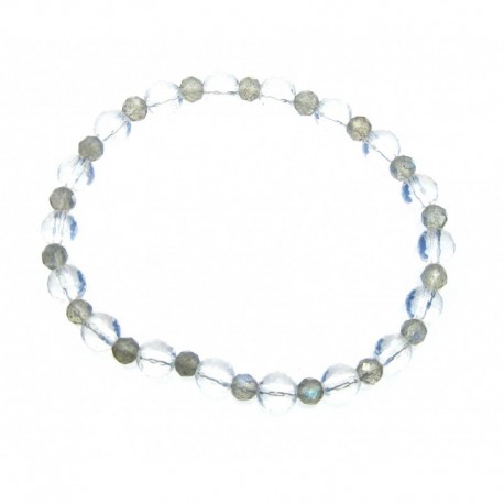 Kugel-Armband Bergkristall facettiert 6 mm Labradorit grün facettiert 4 mm