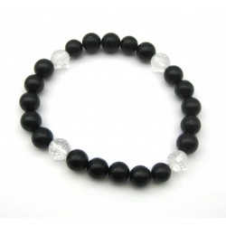 Kugel-Armband Schungit 4 Kugeln Bergkristall facettiert 8 mm