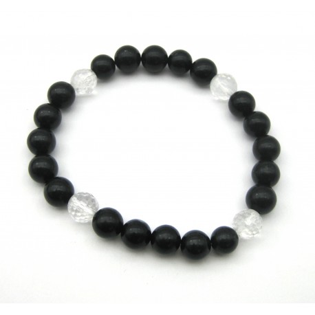 Kugel-Armband Schungit 4 Kugeln Bergkristall facettiert 8 mm