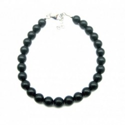 Kugel-Armband Schungit (Steinkohle) stabilisiert 6 mm mit 925er Silber Karabiner